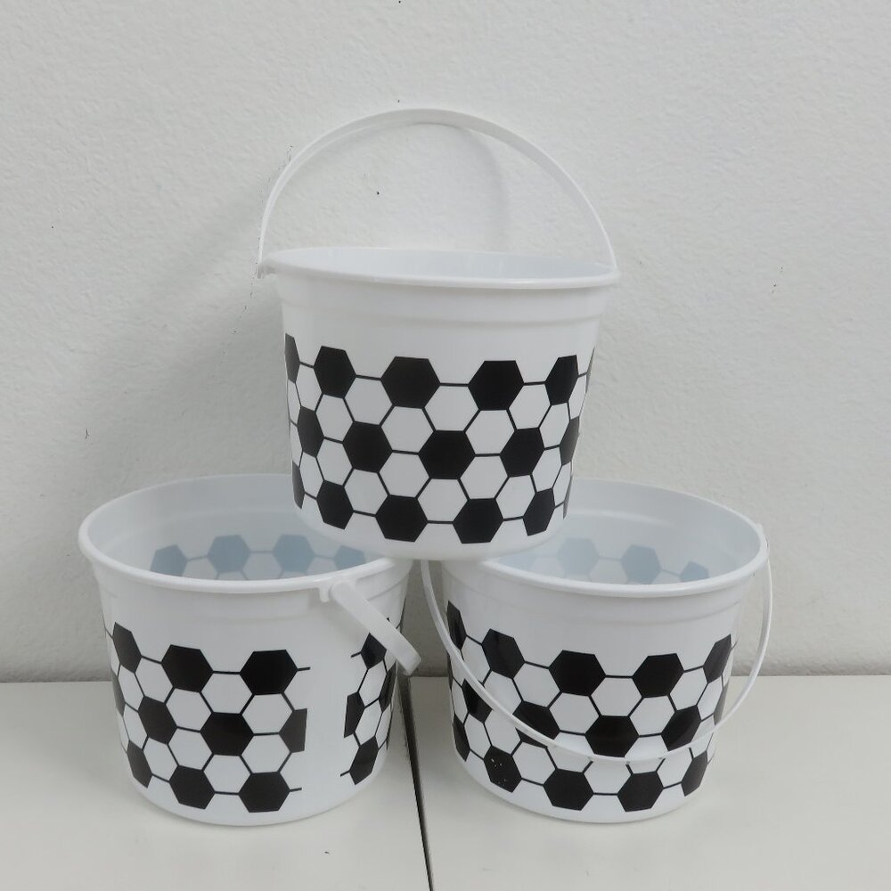 (#130) 3 Soccer's Plastic Easter Halloween Treat Bucket Basket Pail